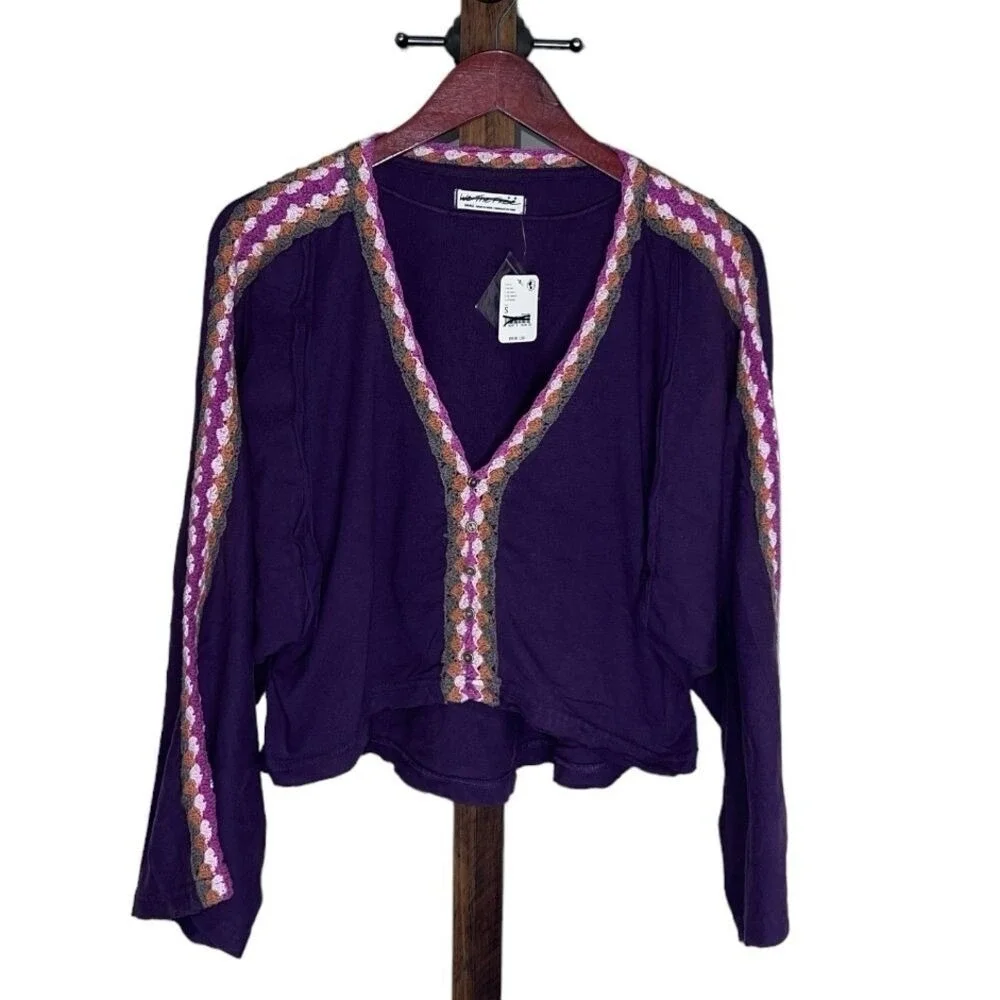 NWT‎ Free People Crocheted Boho Something Good Long Sleeve Top Cardigan